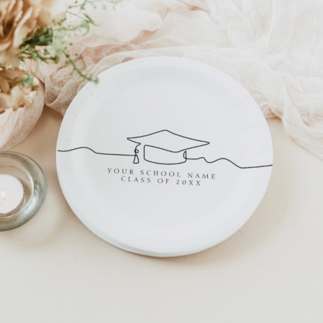 Einfache Minimal Line Art Graduation Cap Pappteller (Von Creator hochgeladen)