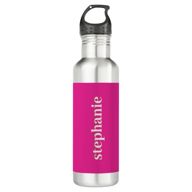 Einfache Minimal Magenta Personalisiertes Hot Pink Edelstahlflasche (Vorderseite)
