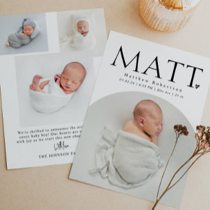 Einfache Minimal Modern Arch Baby Foto Birth Ankündigung