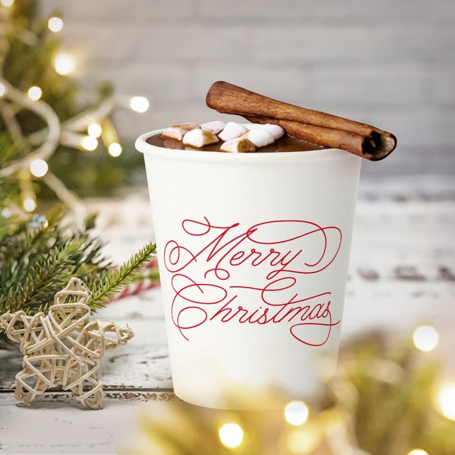 Einfache Minimal Modern White Red Frohe Weihnachte Pappbecher (Von Creator hochgeladen)