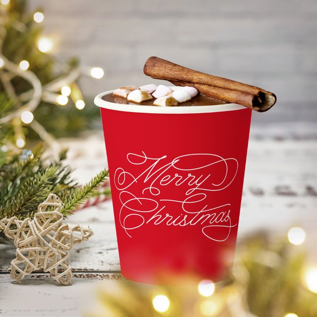 Einfache Minimal Modern White Red Frohe Weihnachte Pappbecher (Von Creator hochgeladen)