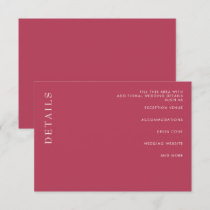Einfache Minimal Moderne Magenta Hochzeit Begleitkarte