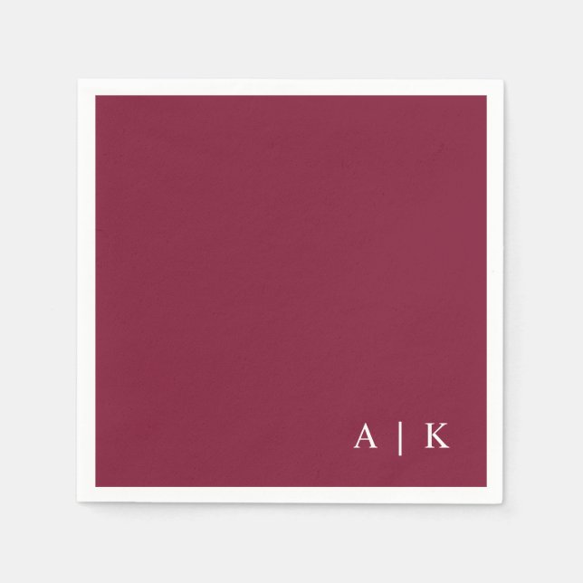 Einfache Minimal Monogram Burgundy Custom Wedding Serviette (Vorderseite)