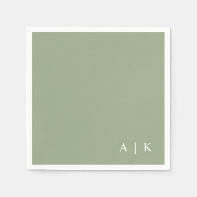 Einfache Minimal-Monogramm Grüne Hochzeit Serviette (Vorderseite)