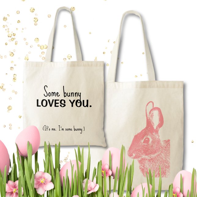 Einfache Minimal Pink Ostersonne Tragetasche (Pink rabbit "some bunny loves you" stamped bunny bag is a great plastic-free alternative to a basket)