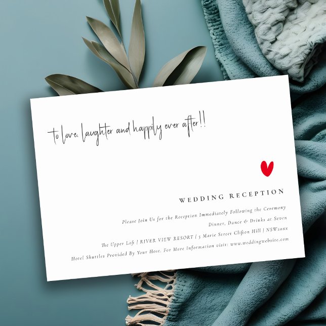 Einfache Minimal Red Heart Script Hochzeitsempfehl Begleitkarte (Von Creator hochgeladen)