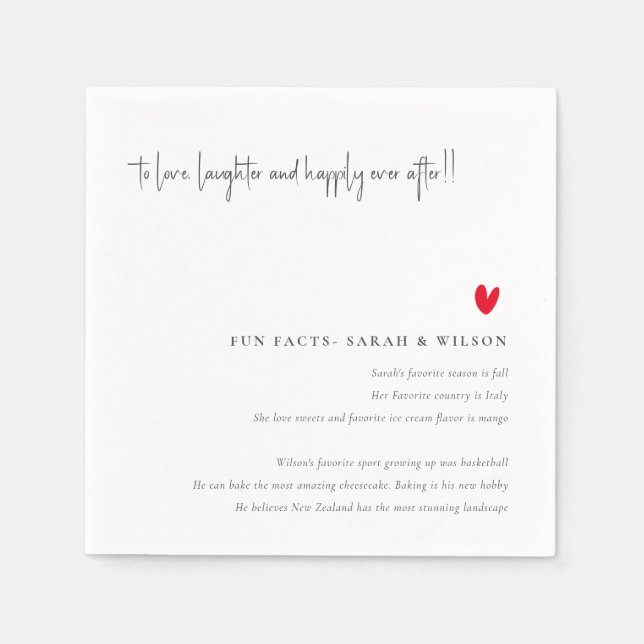 Einfache Minimal Red Heart Script Hochzeitsspass F Serviette (Vorderseite)