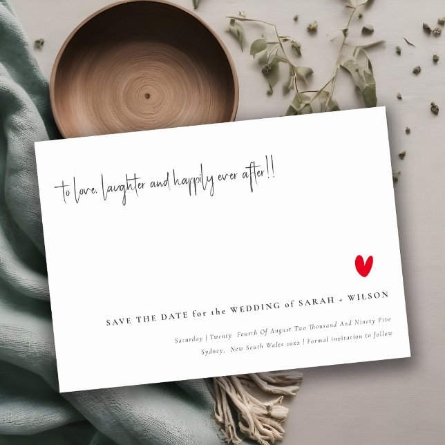 Einfache Minimal Red Heart Script Save the Date Ca Einladung (Von Creator hochgeladen)