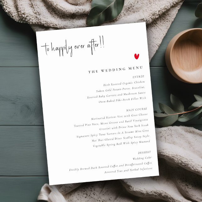 Einfache Minimal Red Heart Script Wedding Menu Car Einladung (Von Creator hochgeladen)