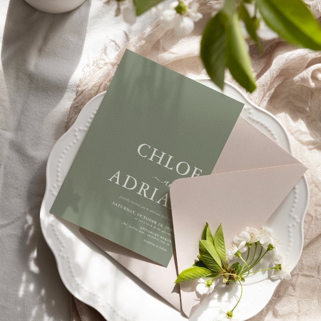 Einfache Minimal Sage Green Wedding Einladung (Von Creator hochgeladen)
