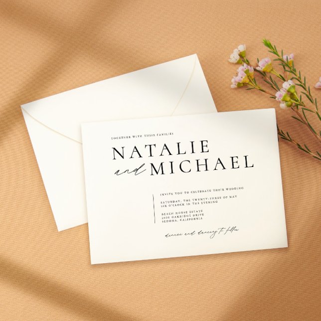 Einfache Minimal Schwarz/Weiß Moderne Square Hochz Einladung (Von Creator hochgeladen)