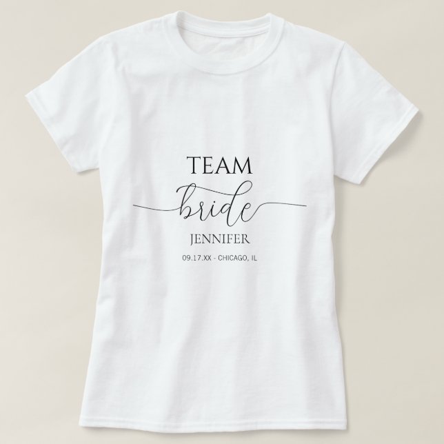Einfache Minimal-Script-Brautparty-Teambride T-Shirt (Design vorne)