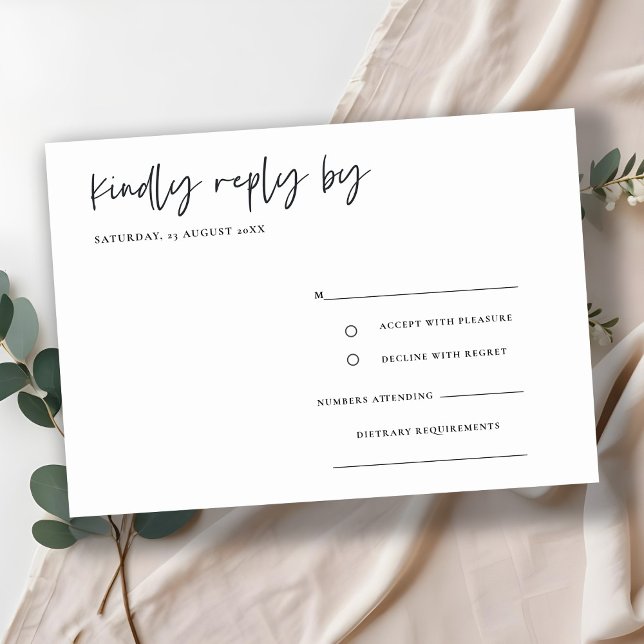 Einfache Minimal-Script-Kalligrafie-Hochzeit RSVP Begleitkarte (Von Creator hochgeladen)