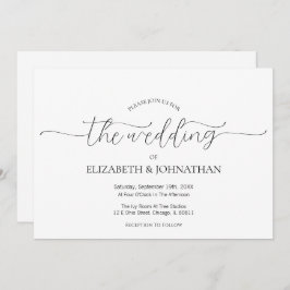 Einfache Minimal-Script Schwarz & Weiß Hochzeit Einladung