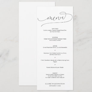 Einfache Minimal-Script Schwarz & Weiß Hochzeit Menükarte