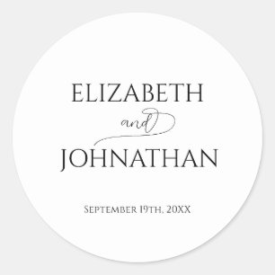 Einfache Minimal-Script Schwarz & Weiß Hochzeit Runder Aufkleber
