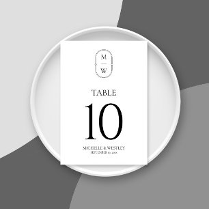 Einfache Minimal-Script Schwarz & Weiß Hochzeit Tischnummer