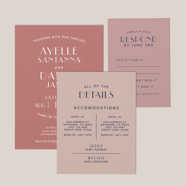 Einfache Minimal-Sepia-Rose - Hochzeitsdetails Begleitkarte (Von Creator hochgeladen)