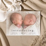 Einfache Minimal Twin Foto Geburtserklärung Ankündigung<br><div class="desc">Eine einfache Minimal Twin Foto Birth Ankündigung mit modernem Typ und einem großen horizontalen Foto an der Vorderseite. Auf der Rückseite befinden sich 2 Fotos mit einem großen Namenskopf und eine persönliche Nachricht aus der Familie. Klicken Sie auf die Schaltfläche Bearbeiten, um dieses Design mit Ihren Fotos und Details anzupassen....</div>