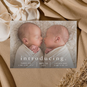 Einfache Minimal Twin Foto Geburtserklärung Postkarte