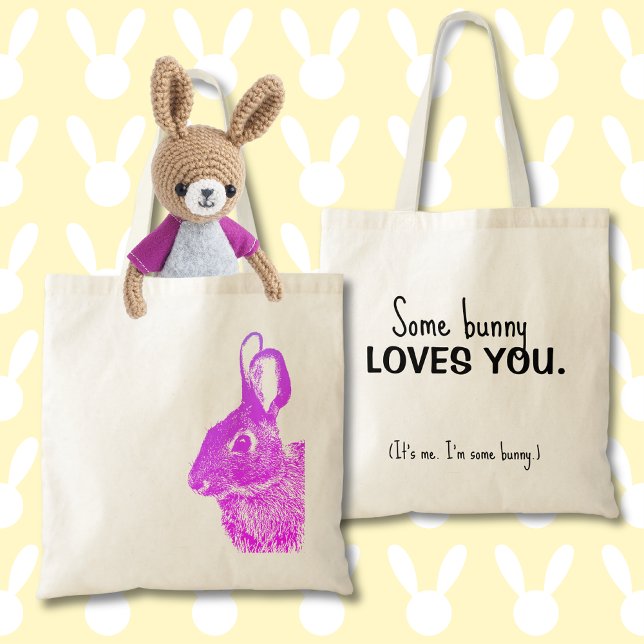 Einfache Minimal Vibranal Lila Osterhase Tragetasche (Vibrant purple bunny on a reusable cloth tote with customizable text is a great Easter gift.)