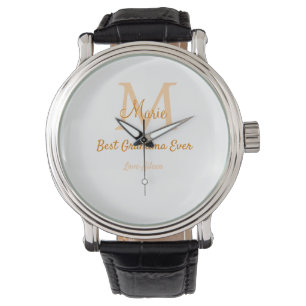 einfache minimale Bestform Orangenmonogramm Armbanduhr