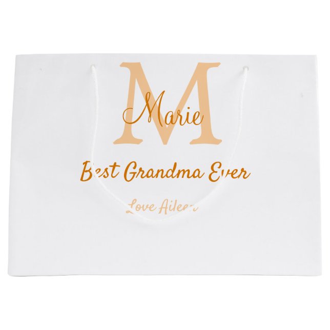 einfache minimale Bestform Orangenmonogramm Große Geschenktüte (Vorderseite)