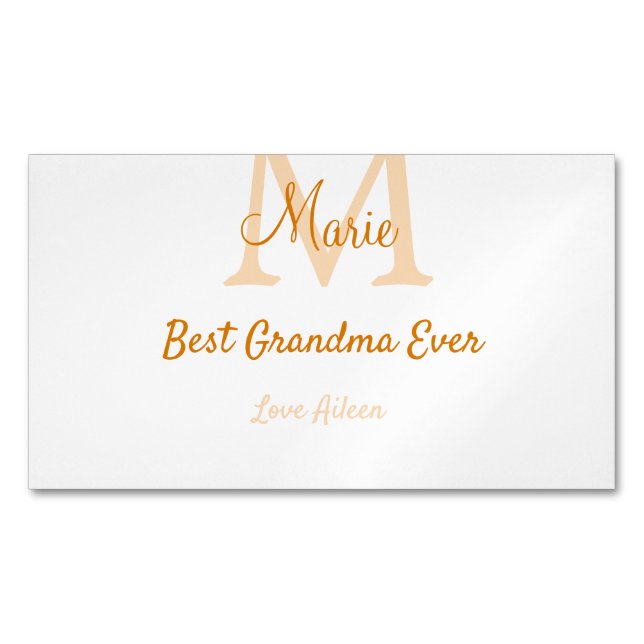 einfache minimale Bestform Orangenmonogramm Magnetische Visitenkarte (Vorderseite)