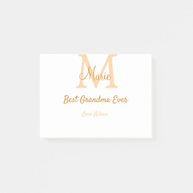 einfache minimale Bestform Orangenmonogramm Post-it Klebezettel (Vorderseite)
