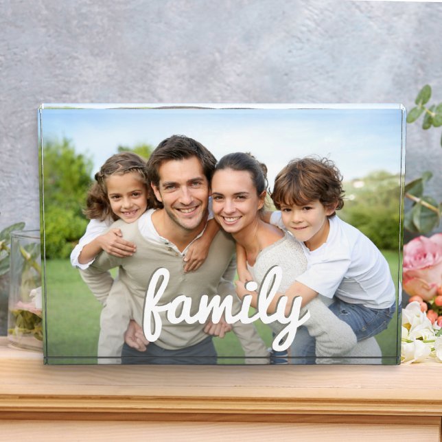 Einfache minimale Chic Elegante Script Custom Fami Fotoblock (A modern, rectangular photo block to customize with a favorite photo of your family)