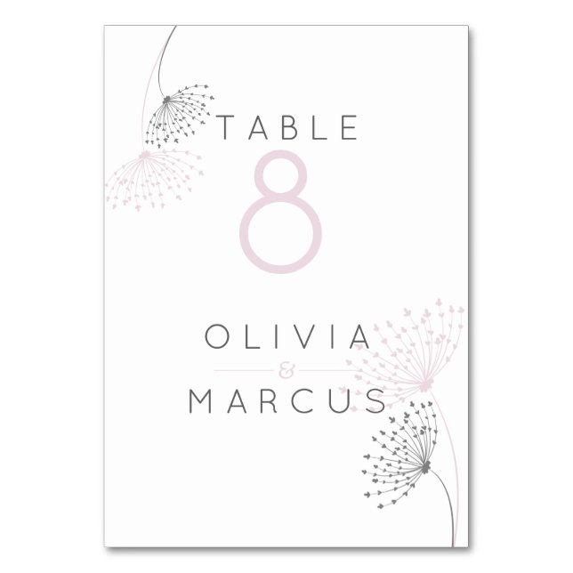 Einfache minimale Doodle-Blume Rose Rosa und Grau Tischnummer (Vorderseite)