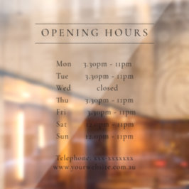 Einfache minimale Elegante Schwarze Öffnungszeiten Fensteraufkleber