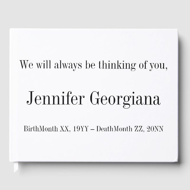 Einfache, minimale Erinnerungen Gästebuch (Vorderseite)