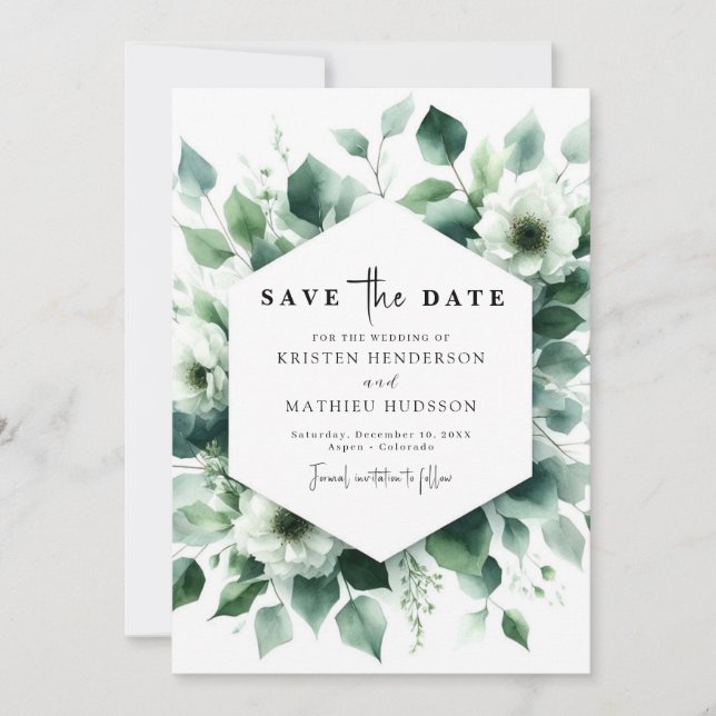 Einfache Minimale Eukalyptus Digitale Hochzeit Save The Date (Vorderseite)