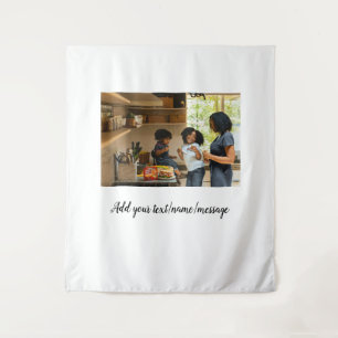 einfache minimale Foto-Collage Name Familie Mama Wandteppich