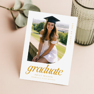 Einfache Minimale Foto Gold und Weiß Abschlussfeie Postkarte