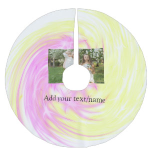 Einfache minimale gelbe rosa funkelnde Foto-Glitte Polyester Weihnachtsbaumdecke