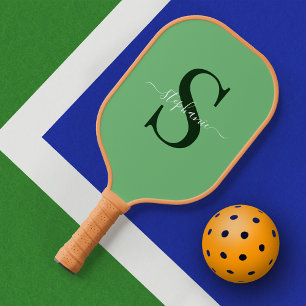 Einfache minimale grüne Monogramm, erster Vorname Pickleball Schläger