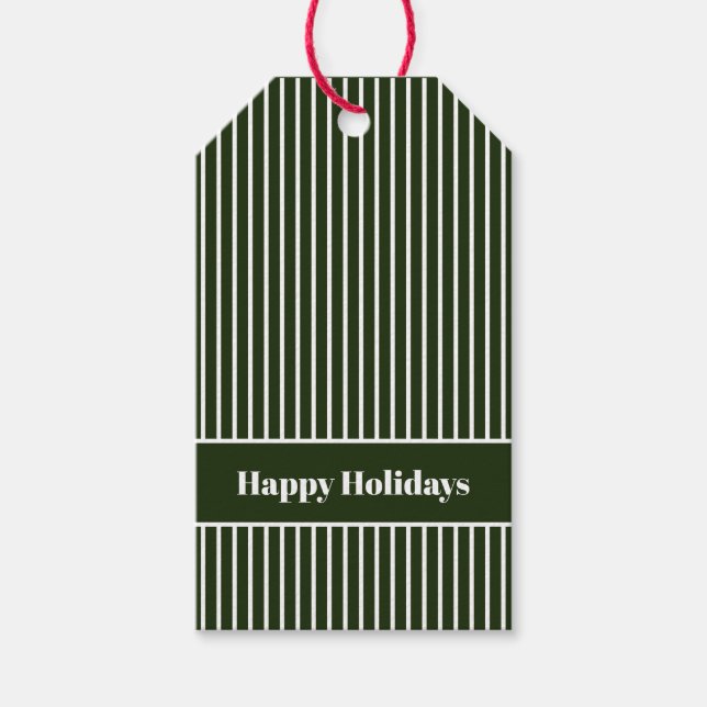 Einfache minimale Happy Holidays Forest Green Stri Geschenkanhänger (Vorderseite)