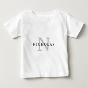 Einfache Minimale Hellgraue Monogramm-Name-Typogra Baby T-shirt