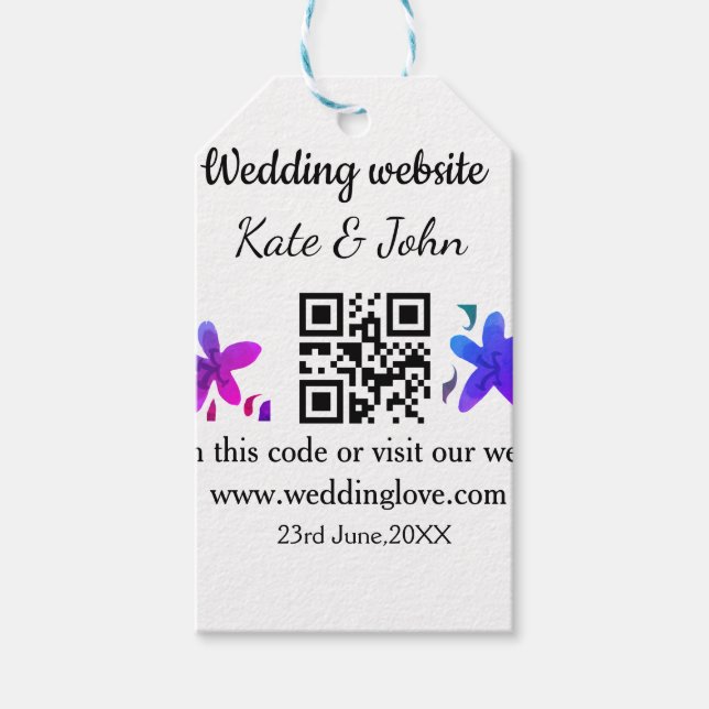 Einfache minimale Hochzeitswebsite Q R Code hinzuf Geschenkanhänger (Vorderseite)