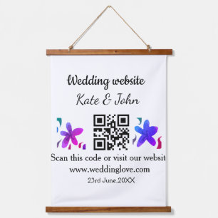 Einfache minimale Hochzeitswebsite Q R Code hinzuf Wandteppich Mit Holzrahmen