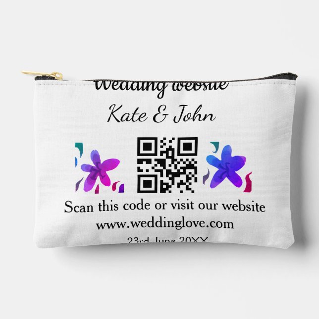 Einfache minimale Hochzeitswebsite Q R Code hinzuf Zubehörtasche (Vorderseite)