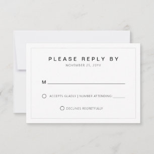 Einfache Minimale Hochzeittypografie an dünnen Gre RSVP Karte