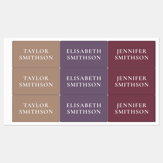 Einfache minimale Lila und Tan Fügen Sie Ihren Nam Etiketten (Blatt)