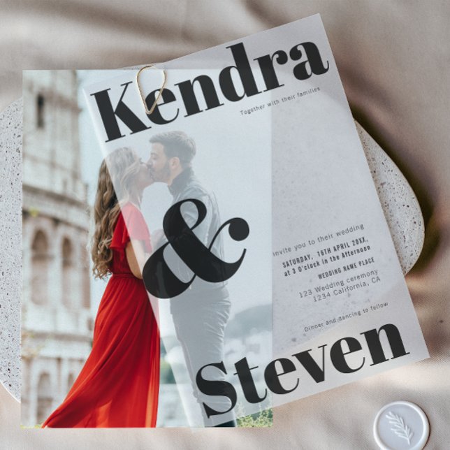 Einfache minimale moderne, fette Namen Hochzeit (Simple Minimal Modern Bold Names Wedding Vellum Invitations)