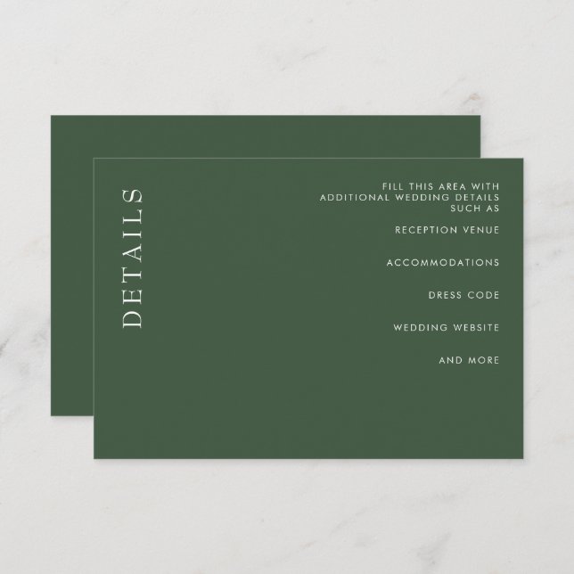 Einfache minimale moderne grüne Hochzeit Begleitkarte (Vorne/Hinten)