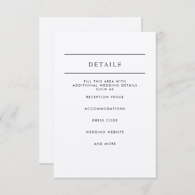 Einfache minimale moderne Hochzeitskarte Begleitkarte (Vorne/Hinten)