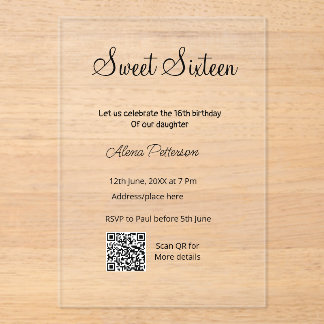 Einfache minimale moderne QR 16 . Geburtstag Gebur Acryleinladungen