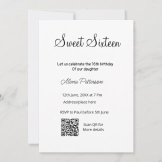 Einfache minimale moderne QR 16 . Geburtstag Gebur Einladung